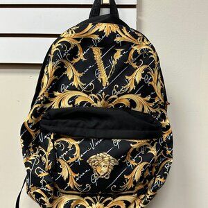 Versace Nylon Barocco Signature Print Backpack Black